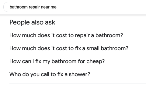 search queries and questions related to bathroom repair