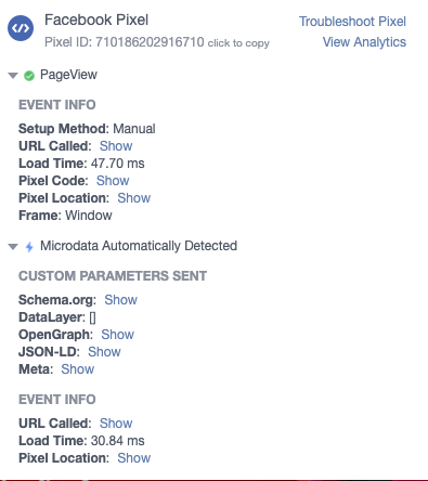 Facebook Pixel Helper Data