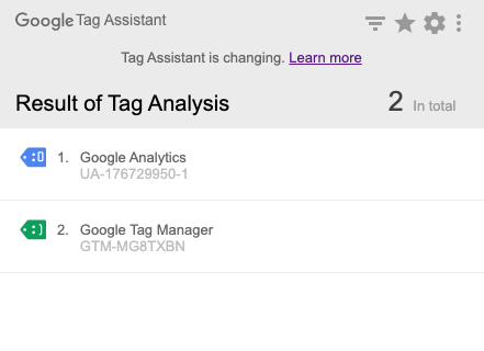 Google Tag Assistant displaying Google Analytics & Google Tag Manager tags on my website